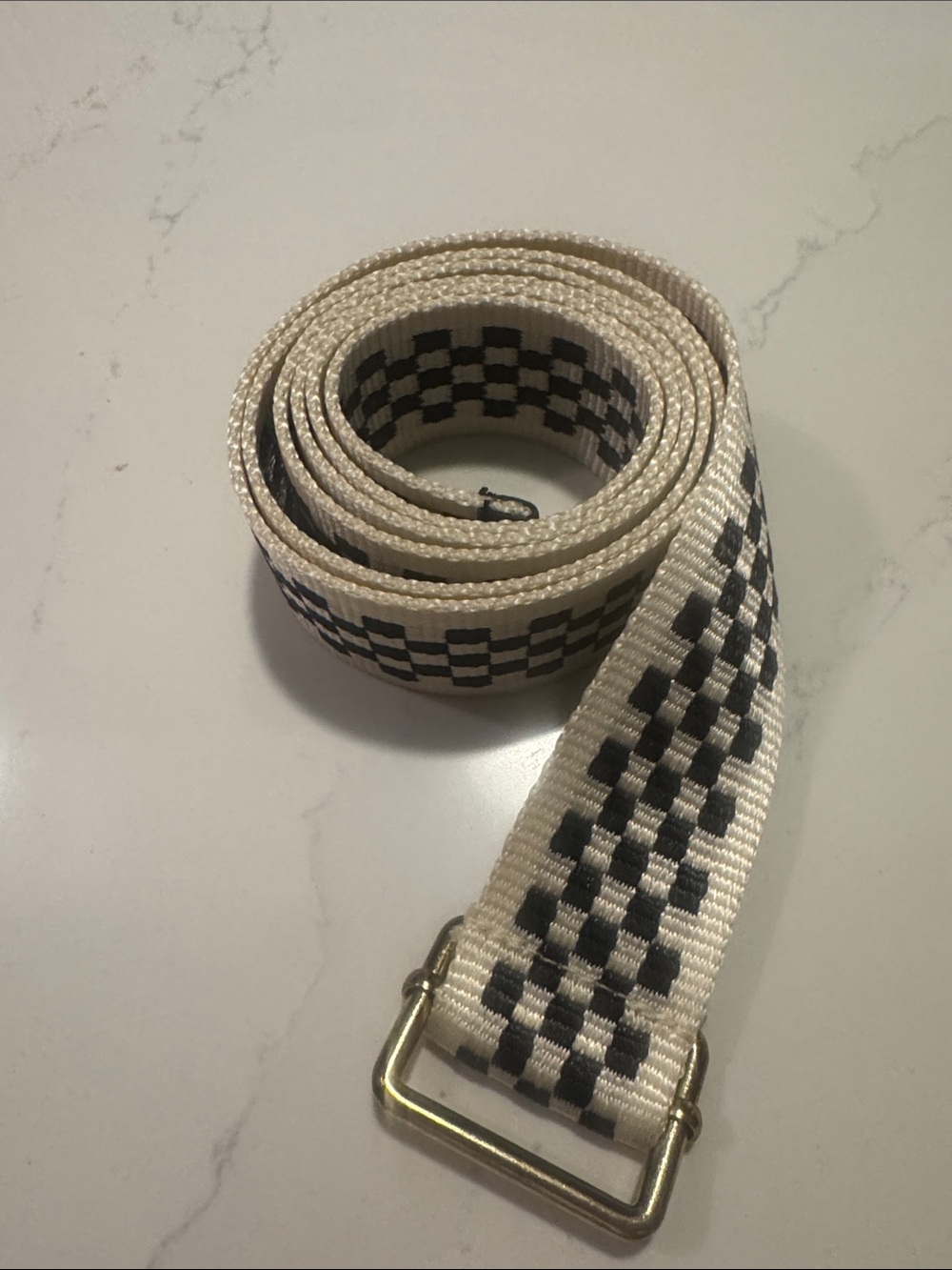 Clare V. Checkered Webbing Strap Belt - Cream and Black